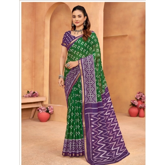 Generic Women's Cotton Printed Saree With Unstitched Blouse 5.5Mtr (Green)