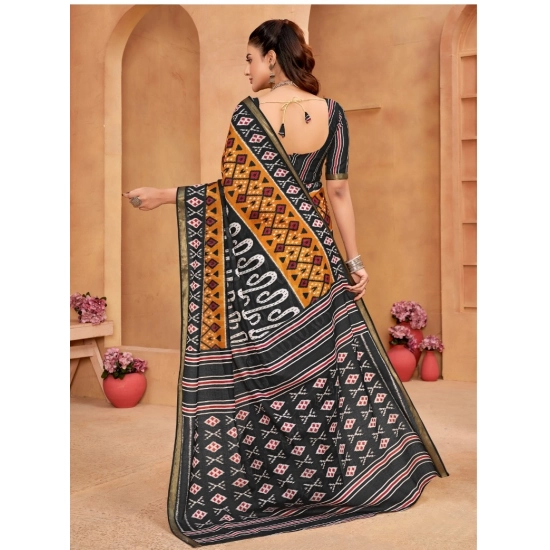 Generic Women's Cotton Printed Saree With Unstitched Blouse 5.5Mtr (Mustard)