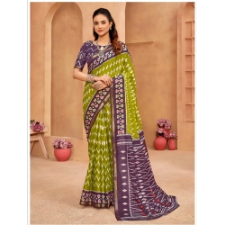 Generic Women's Cotton Printed Saree With Unstitched Blouse 5.5Mtr (Mehendi Green)