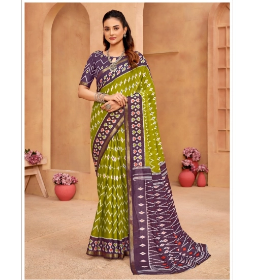 Generic Women's Cotton Printed Saree With Unstitched Blouse 5.5Mtr (Mehendi Green)