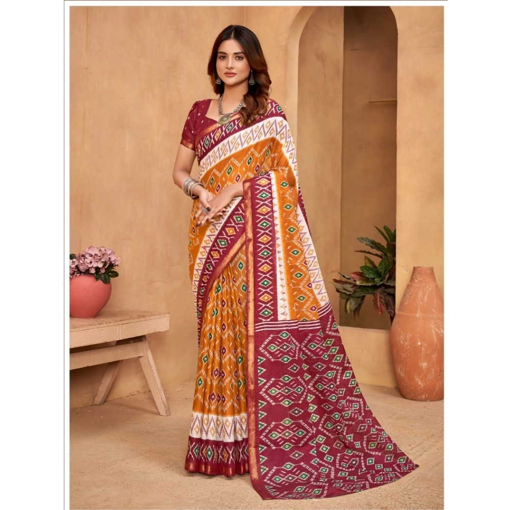 Generic Women's Cotton Printed Saree With Unstitched Blouse 5.5Mtr (Multicolor)