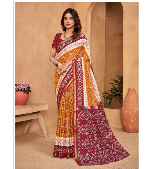 Generic Women's Cotton Printed Saree With Unstitched Blouse 5.5Mtr (Multicolor)