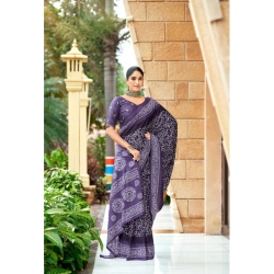 Generic Women's Cotton Printed Saree With Unstitched Blouse 5.5Mtr (Purple)