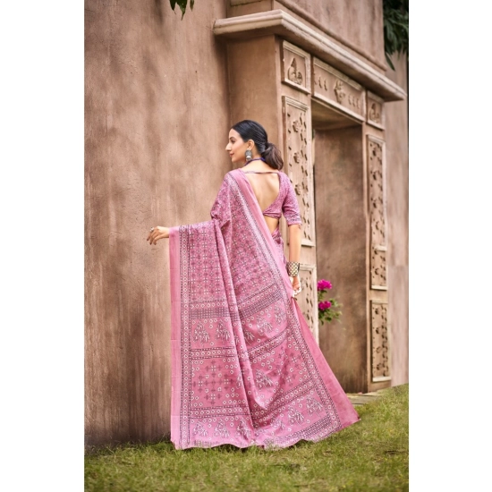 Generic Women's Cotton Printed Saree With Unstitched Blouse 5.5Mtr (Pink) Generic Women's Cotton Printed Saree With Unstitched Blouse 5.5Mtr (Pink)