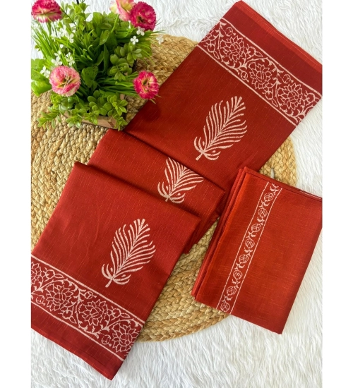 Generic Women's Cotton Printed Saree With Unstitched Blouse 5.5Mtr (Brown)