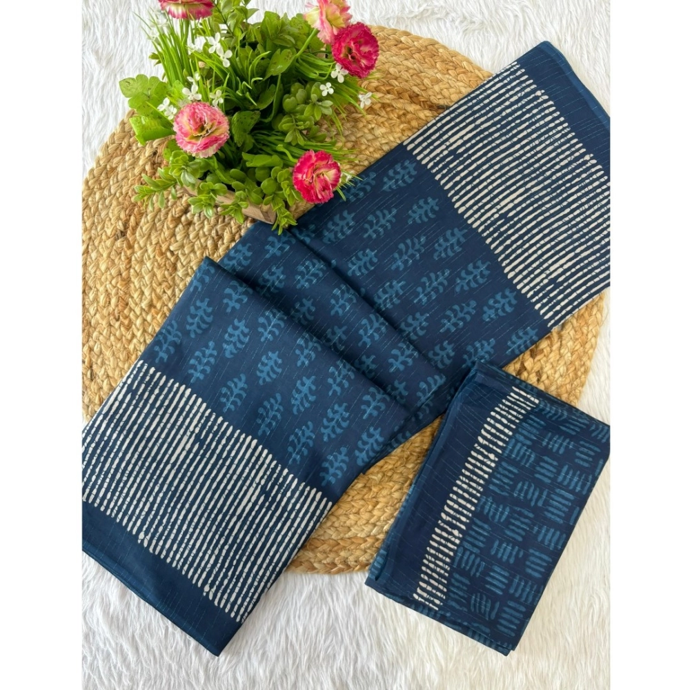 Generic Women's Cotton Printed Saree With Unstitched Blouse 5.5Mtr (Blue) Generic Women's Cotton Printed Saree With Unstitched Blouse 5.5Mtr (Blue)