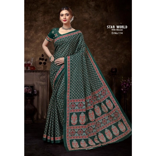 Generic Women's Cotton Printed Saree With Unstitched Blouse 5.5Mtr (D.Green) Generic Women's Cotton Printed Saree With Unstitched Blouse 5.5Mtr (D.Green)