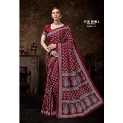 Generic Women's Cotton Printed Saree With Unstitched Blouse 5.5Mtr (Red)