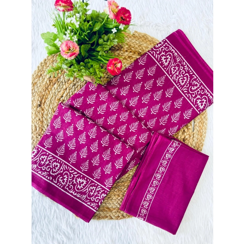 Generic Women's Cotton Printed Saree With Unstitched Blouse 5.5Mtr (Pink)