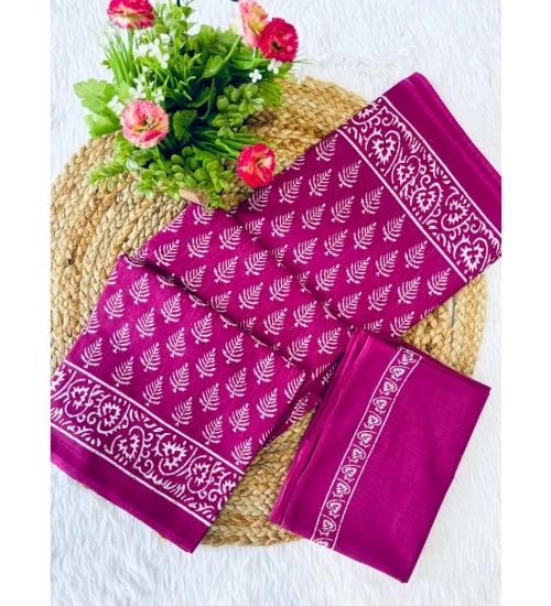 Generic Women's Cotton Printed Saree With Unstitched Blouse 5.5Mtr (Pink)