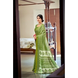 Generic Women's Cotton Printed Saree With Unstitched Blouse 5.5Mtr (Green)