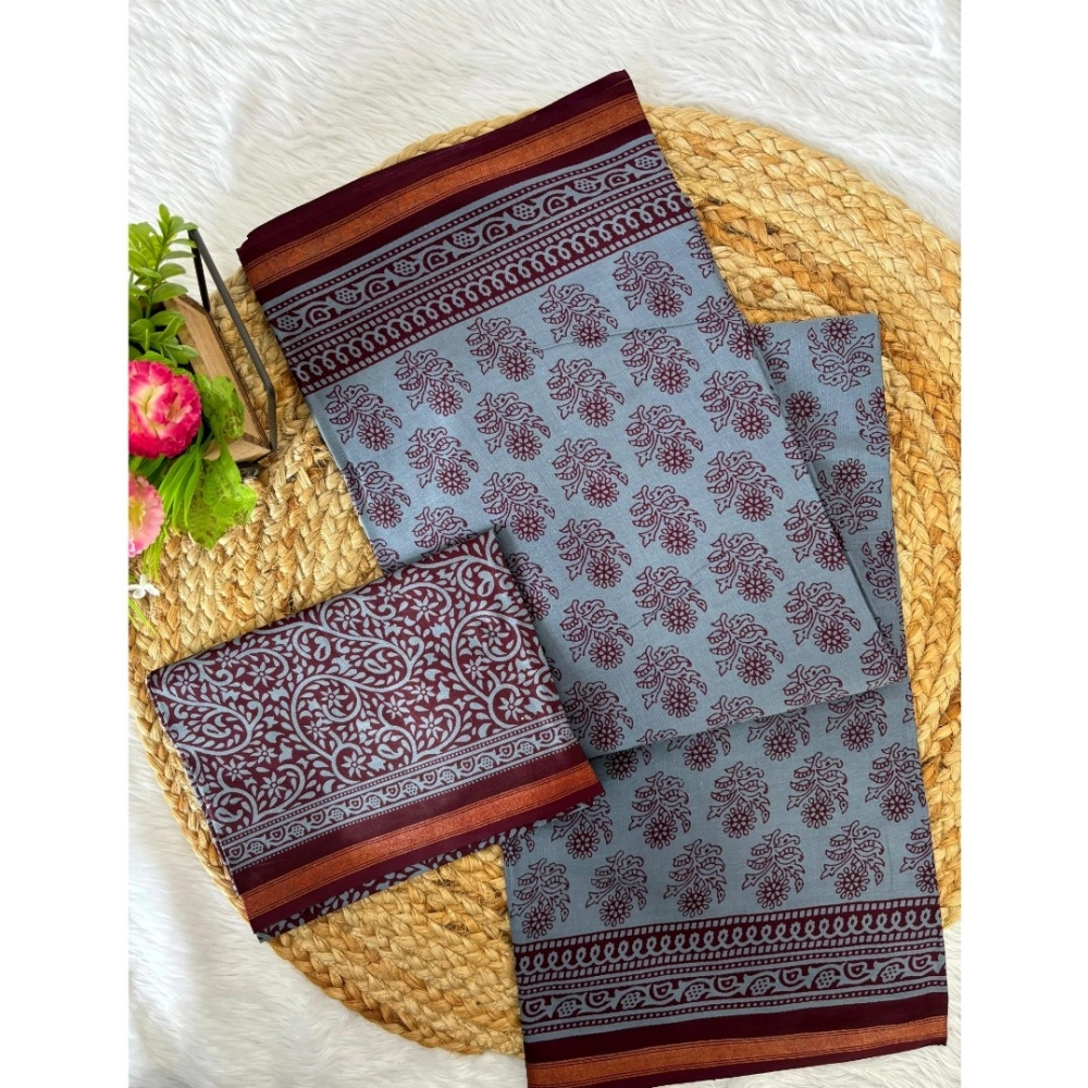 Generic Women's Cotton Printed Saree With Unstitched Blouse 5.5Mtr (Multicolor)