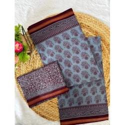 Generic Women's Cotton Printed Saree With Unstitched Blouse 5.5Mtr (Multicolor)