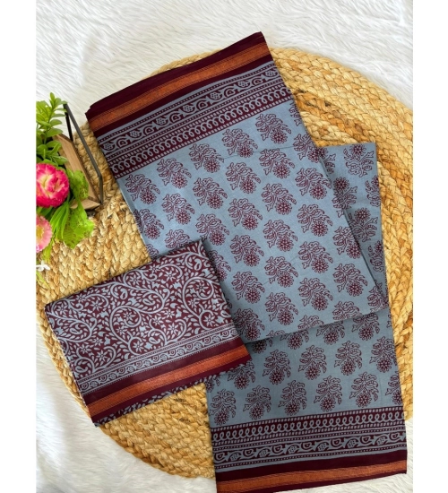 Generic Women's Cotton Printed Saree With Unstitched Blouse 5.5Mtr (Multicolor)