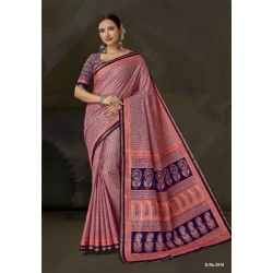 Generic Women's Cotton Printed Saree With Unstitched Blouse 5.5Mtr (Pink)