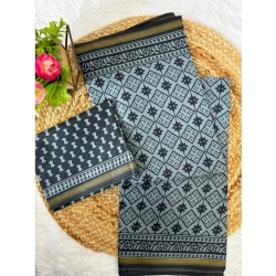 Generic Women's Cotton Printed Saree With Unstitched Blouse 5.5Mtr (Grey)