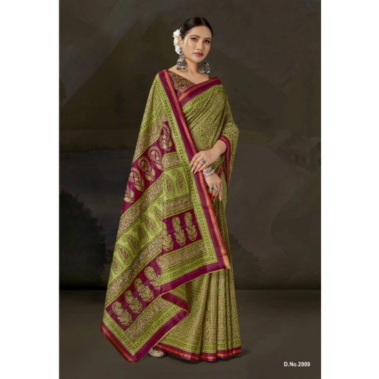 Generic Women's Cotton Printed Saree With Unstitched Blouse 5.5Mtr (Green) Generic Women's Cotton Printed Saree With Unstitched Blouse 5.5Mtr (Green)