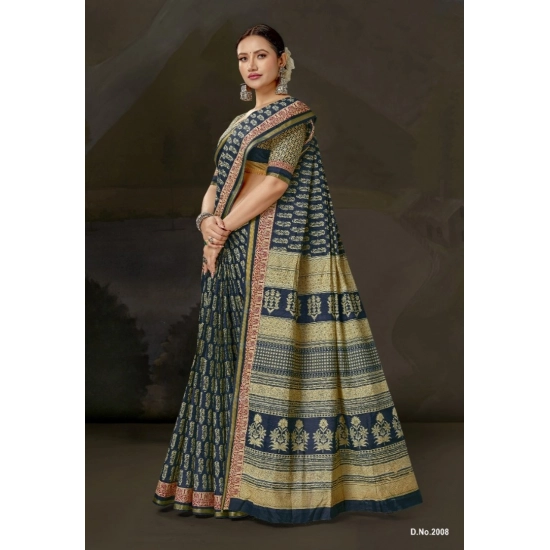 Generic Women's Cotton Printed Saree With Unstitched Blouse 5.5Mtr (Blue) Generic Women's Cotton Printed Saree With Unstitched Blouse 5.5Mtr (Blue)