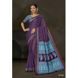 Generic Women's Cotton Printed Saree With Unstitched Blouse 5.5Mtr (Purple)