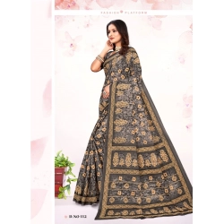 Generic Women's Cotton Printed Saree With Unstitched Blouse 5.5Mtr (Grey)