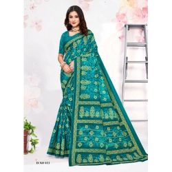 Generic Women's Cotton Printed Saree With Unstitched Blouse 5.5Mtr (Sky Blue)