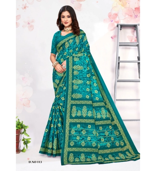 Generic Women's Cotton Printed Saree With Unstitched Blouse 5.5Mtr (Sky Blue)