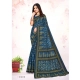 Generic Women's Cotton Printed Saree With Unstitched Blouse 5.5Mtr (Blue)