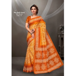 Generic Women's Cotton Printed Saree With Unstitched Blouse 5.5Mtr (Orange)