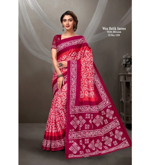 Generic Women's Cotton Printed Saree With Unstitched Blouse 5.5Mtr (Pink)