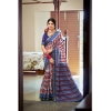 Generic Women's Cotton Printed Saree With Unstitched Blouse 5.5Mtr (Blue)