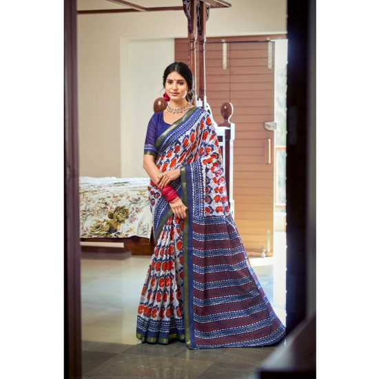 Generic Women's Cotton Printed Saree With Unstitched Blouse 5.5Mtr (Blue) Generic Women's Cotton Printed Saree With Unstitched Blouse 5.5Mtr (Blue)