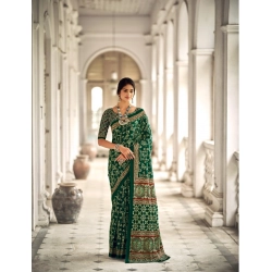 Generic Women's Cotton Printed Saree With Unstitched Blouse 5.5Mtr (Green)
