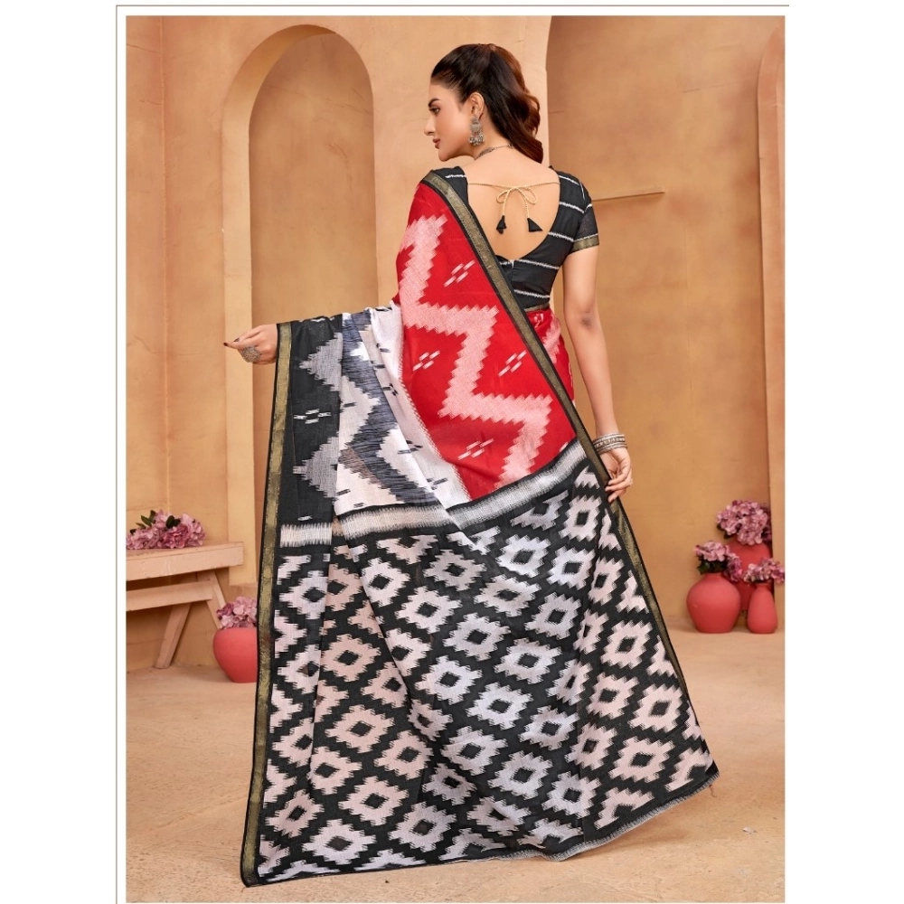 Generic Women's Cotton Printed Saree With Unstitched Blouse 5.5Mtr (Multicolor)