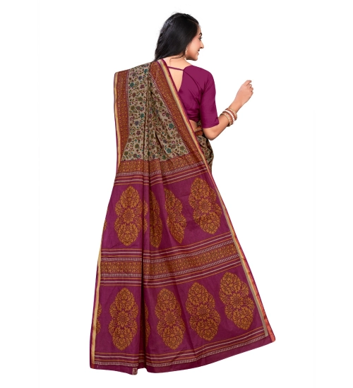 Generic Women's Cotton Printed Saree With Unstitched Blouse 5.5Mtr (Purple)