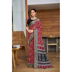 Generic Women's Cotton Printed Saree With Unstitched Blouse 5.5Mtr (Red)