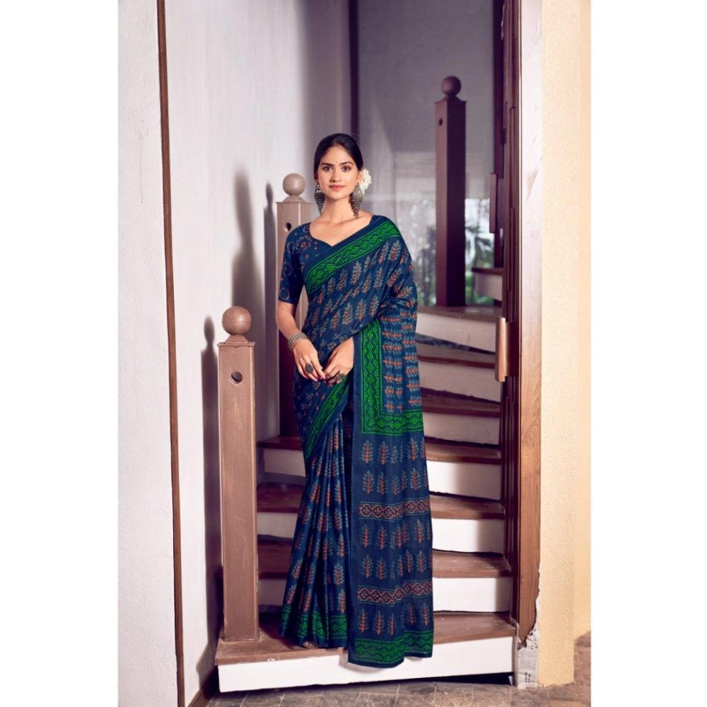 Generic Women's Cotton Printed Saree With Unstitched Blouse 5.5Mtr (Blue) Generic Women's Cotton Printed Saree With Unstitched Blouse 5.5Mtr (Blue)