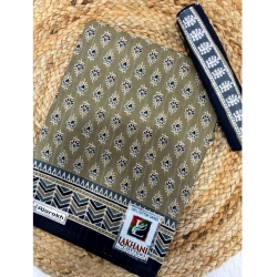 Generic Women's Cotton Printed Saree With Unstitched Blouse 5.5Mtr (Grey)