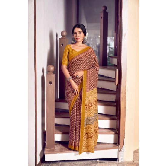Generic Women's Cotton Printed Saree With Unstitched Blouse 5.5Mtr (Mustard) Generic Women's Cotton Printed Saree With Unstitched Blouse 5.5Mtr (Mustard)