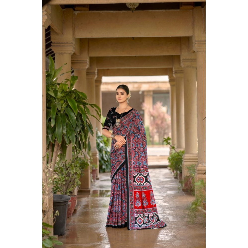 Generic Women's Cotton Printed Saree With Unstitched Blouse 5.5Mtr (Multicolor)