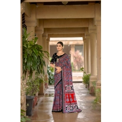 Generic Women's Cotton Printed Saree With Unstitched Blouse 5.5Mtr (Multicolor)