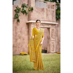 Generic Women's Cotton Printed Saree With Unstitched Blouse 5.5Mtr (Mustard)