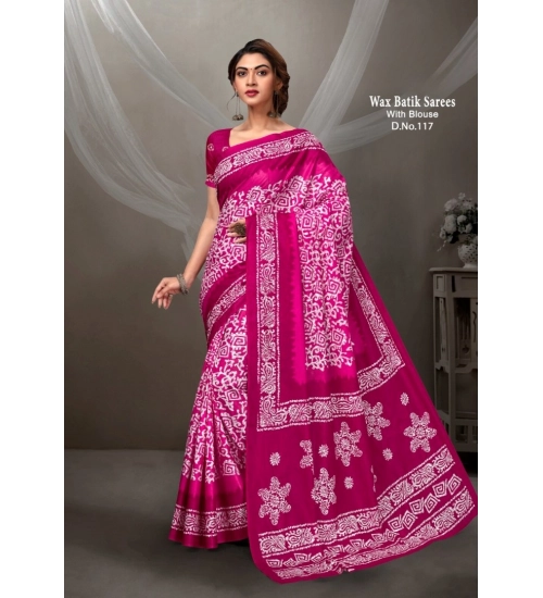 Generic Women's Cotton Printed Saree With Unstitched Blouse 5.5Mtr (Pink)