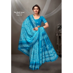 Generic Women's Cotton Printed Saree With Unstitched Blouse 5.5Mtr (Sky Blue)