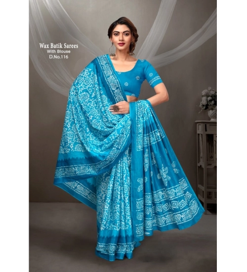 Generic Women's Cotton Printed Saree With Unstitched Blouse 5.5Mtr (Sky Blue)