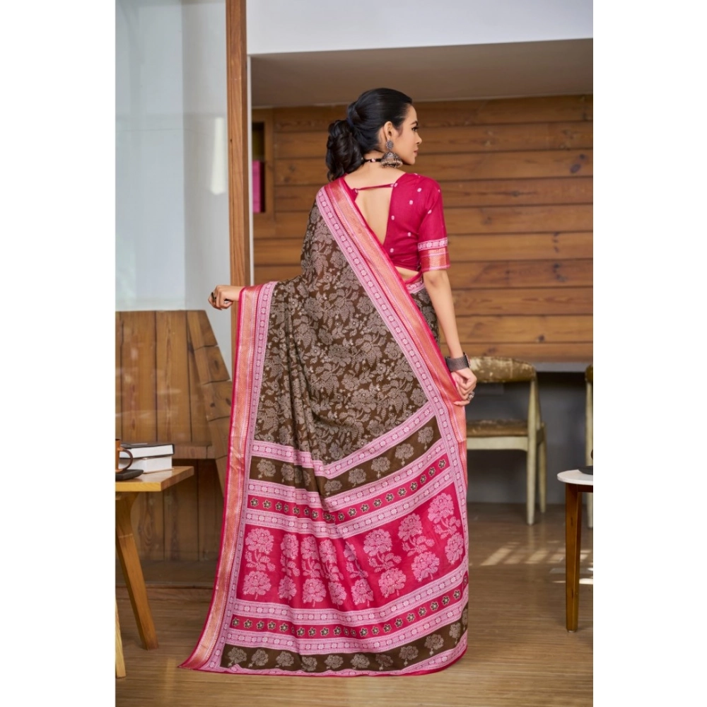 Generic Women's Cotton Printed Saree With Unstitched Blouse 5.5Mtr (Brown) Generic Women's Cotton Printed Saree With Unstitched Blouse 5.5Mtr (Brown)