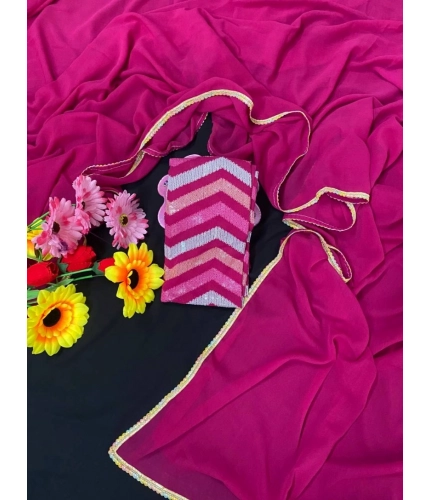 Generic Women's Fox Georgette  Solid Saree With Unstitched Blouse 5.5Mtr (Pink)