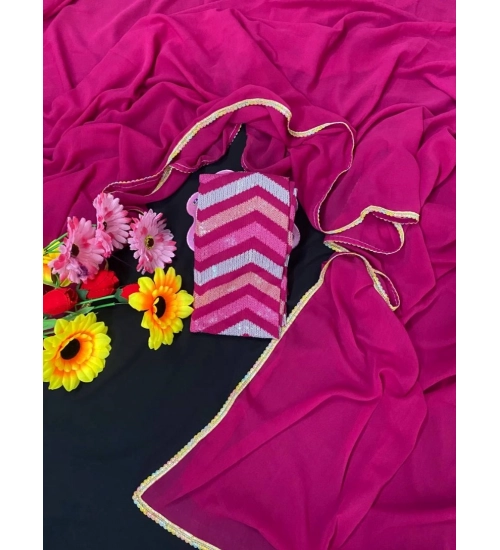 Generic Women's Fox Georgette  Solid Saree With Unstitched Blouse 5.5Mtr (Pink)