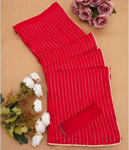 Generic Women's Vichitra Silk Striped Saree With Unstitched Blouse 5.5Mtr (Red) Generic Women's Vichitra Silk Striped Saree With Unstitched Blouse 5.5Mtr (Red)