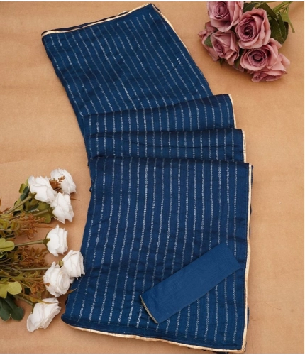 Generic Women's Vichitra Silk Striped Saree With Unstitched Blouse 5.5Mtr (Blue) Generic Women's Vichitra Silk Striped Saree With Unstitched Blouse 5.5Mtr (Blue)