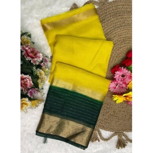 Generic Women's Khadi Cotton  Solid Saree With Unstitched Blouse 5.5Mtr (Yellow)